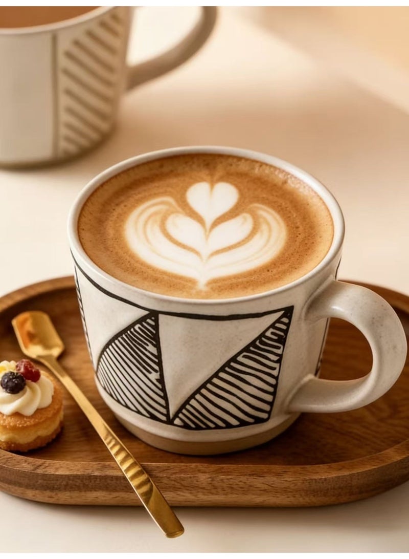 فناجين قهوة سيراميك عالية الجودة - سعة 350 مل - تصميم فم عريض - كوب سيراميك للقهوة والشاي واللاتي - Image 3